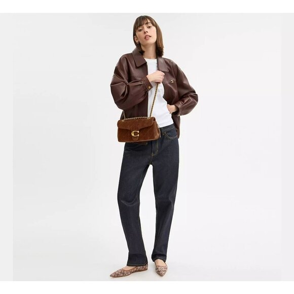 Coach Tabby Shoulder Bag 26 in Warm Brown Womens Suede Brass Hardware Purse - Picture 17 of 17